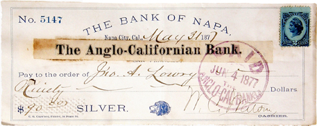 «Bank of Napa Merchants Exchange Bank Anglo-Californian Bank check»